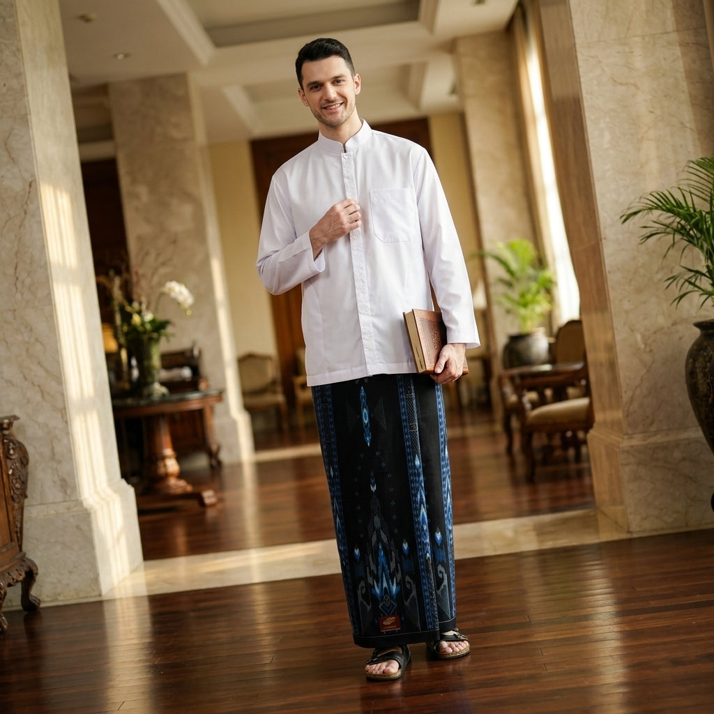 Sarung ATLAS Idaman 555 Kembang Motif BHS SGL 01 Hitam Biru 02