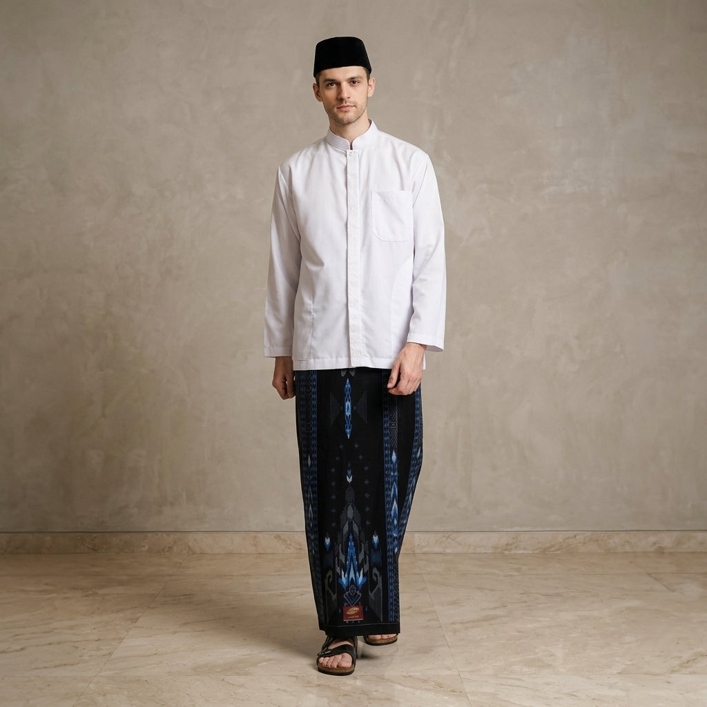 Sarung ATLAS Idaman 555 Kembang Motif BHS SGL 01 Hitam Biru 02