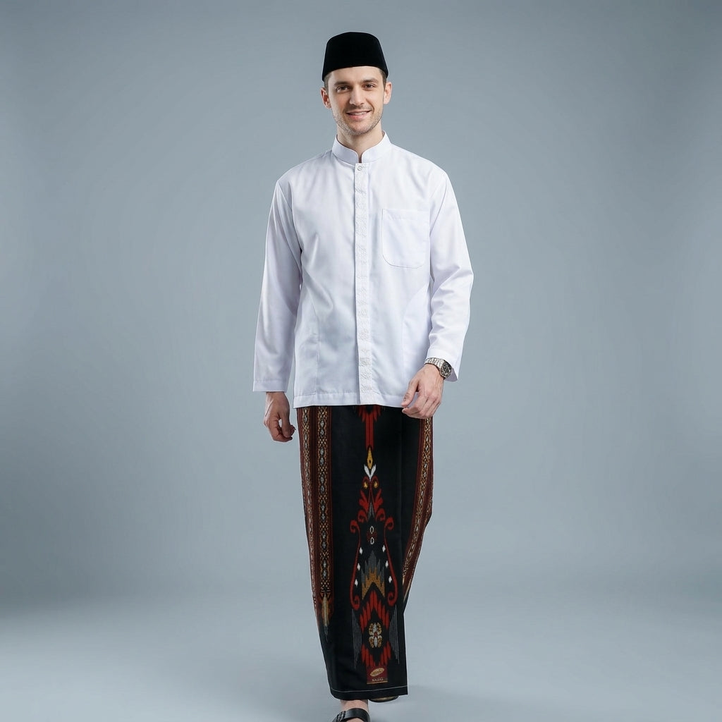 Sarung ATLAS Idaman 555 Kembang Motif BHS A5 JLA Hitam Orange 03