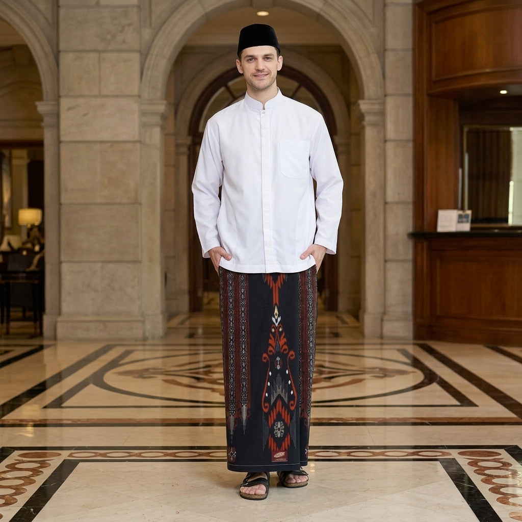 Sarung ATLAS Idaman 555 Kembang Motif BHS A5 JLA Hitam Orange 02