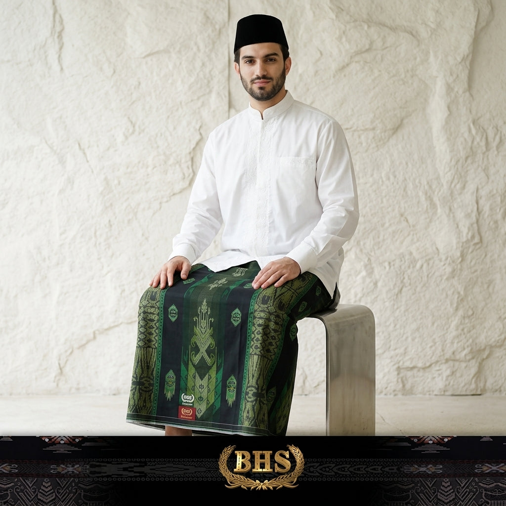 Sarung BHS Excellent Gold Motif E57 JGB SJ Hitam Hijau