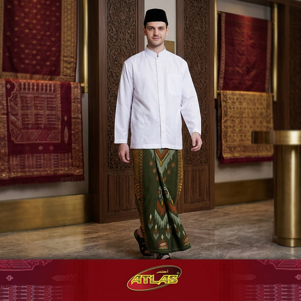 Sarung ATLAS Idaman 555 Kembang Motif BHS A5 GSI Olive Muda 03