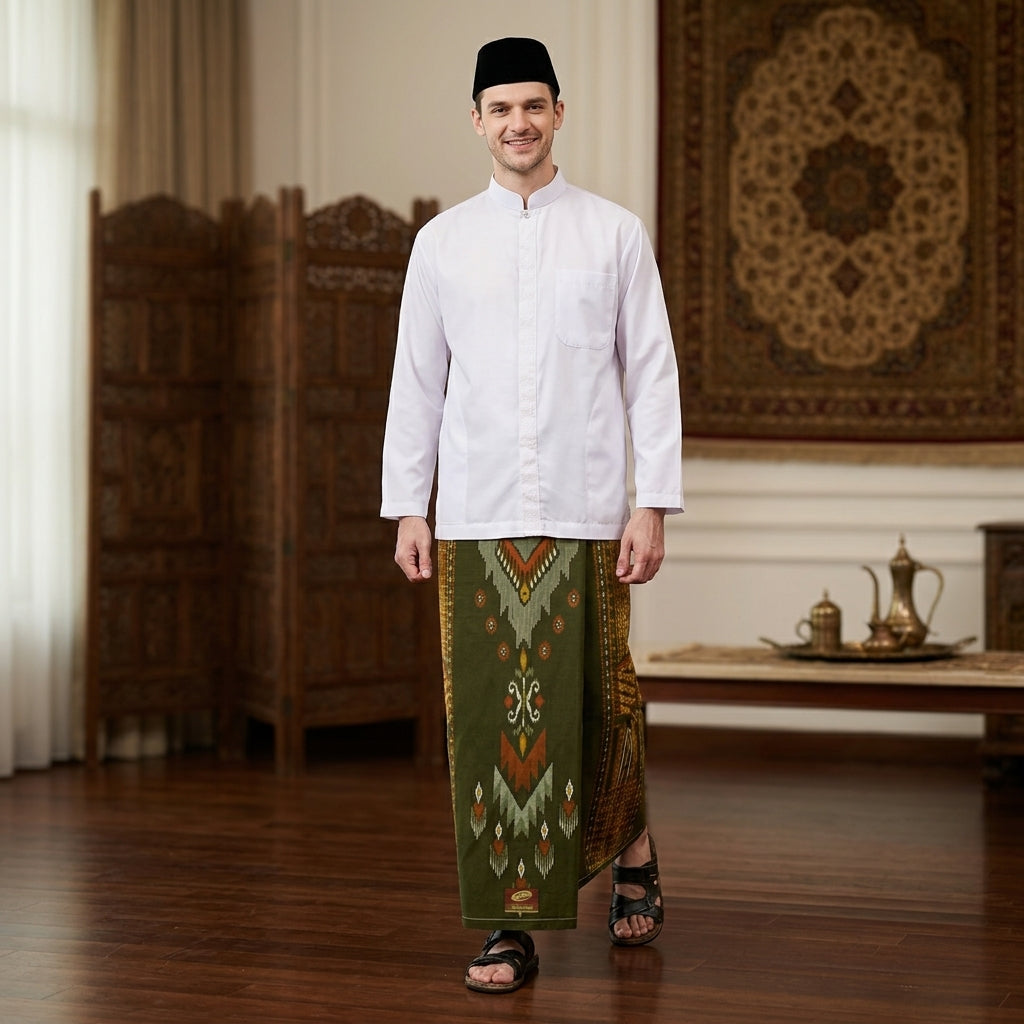 Sarung ATLAS Idaman 555 Kembang Motif BHS A5 GSI Olive Muda 03