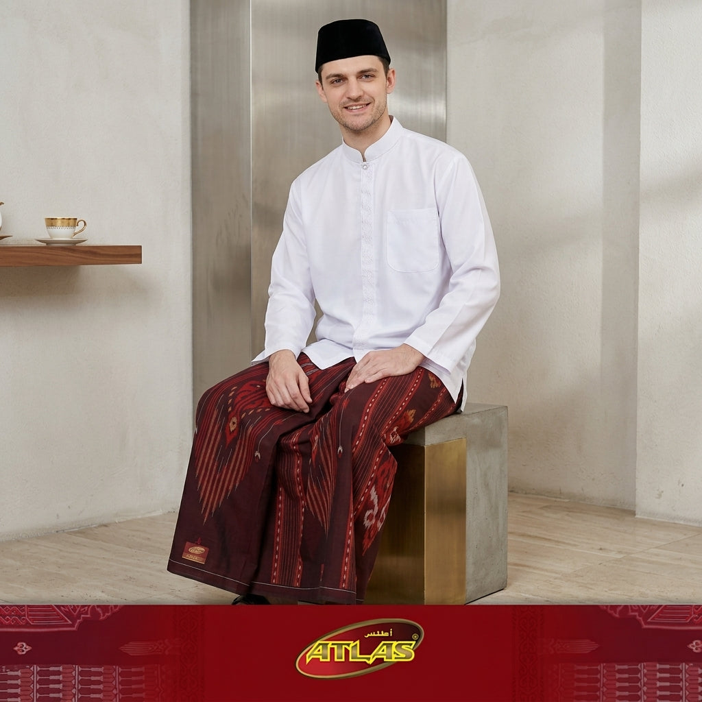 Sarung ATLAS Idaman 555 Kembang Motif BHS A5 GSG Dark Red