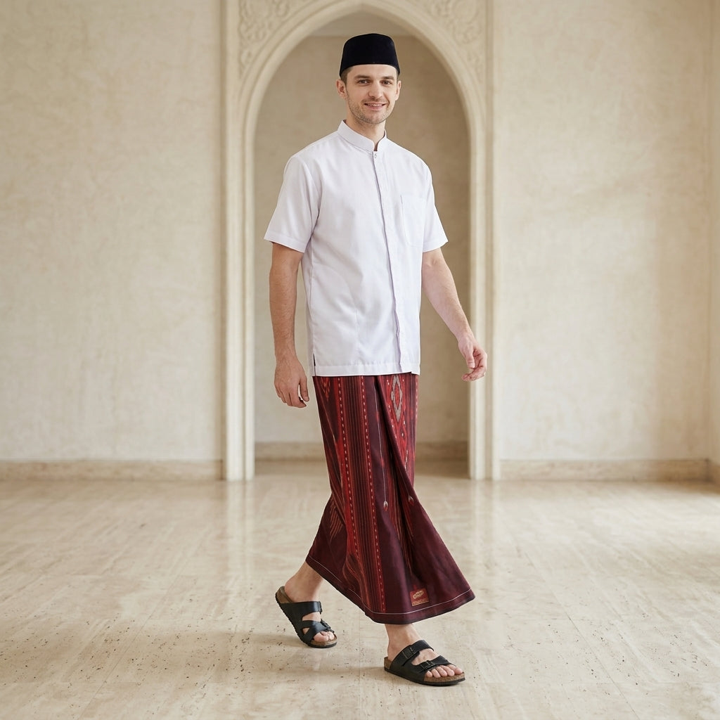 Sarung ATLAS Idaman 555 Kembang Motif BHS A5 GSG Dark Red