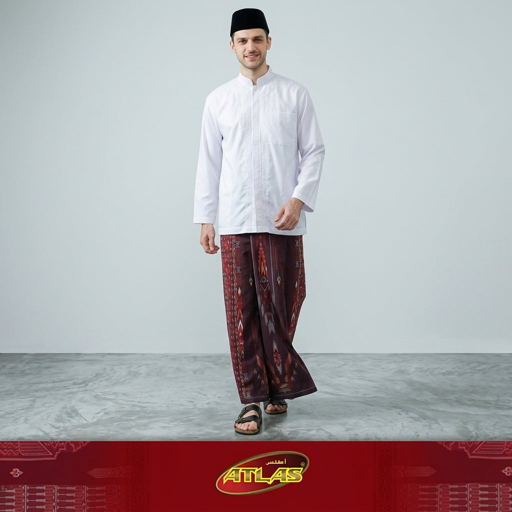 Sarung ATLAS Idaman 555 Kembang Motif BHS A5 GSN Merah Hati