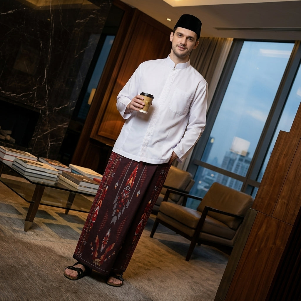 Sarung ATLAS Idaman 555 Kembang Motif BHS A5 GSN Merah Hati
