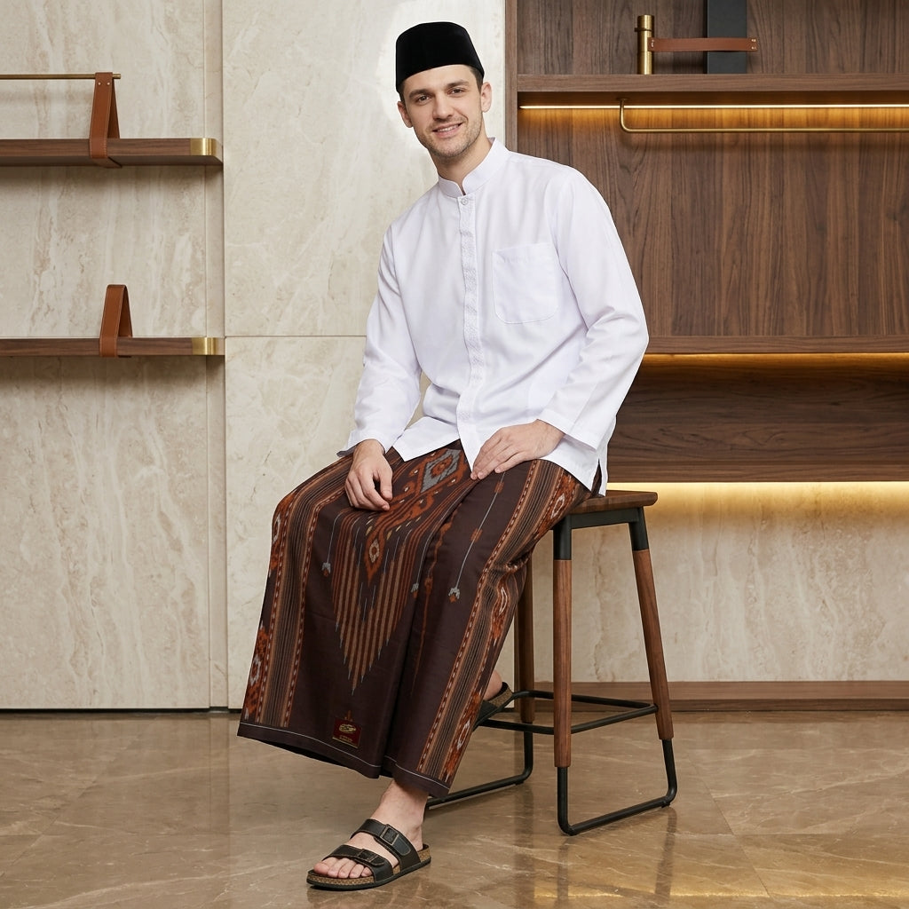Sarung ATLAS Idaman 555 Kembang Motif BHS A5 GSG Dark Brown