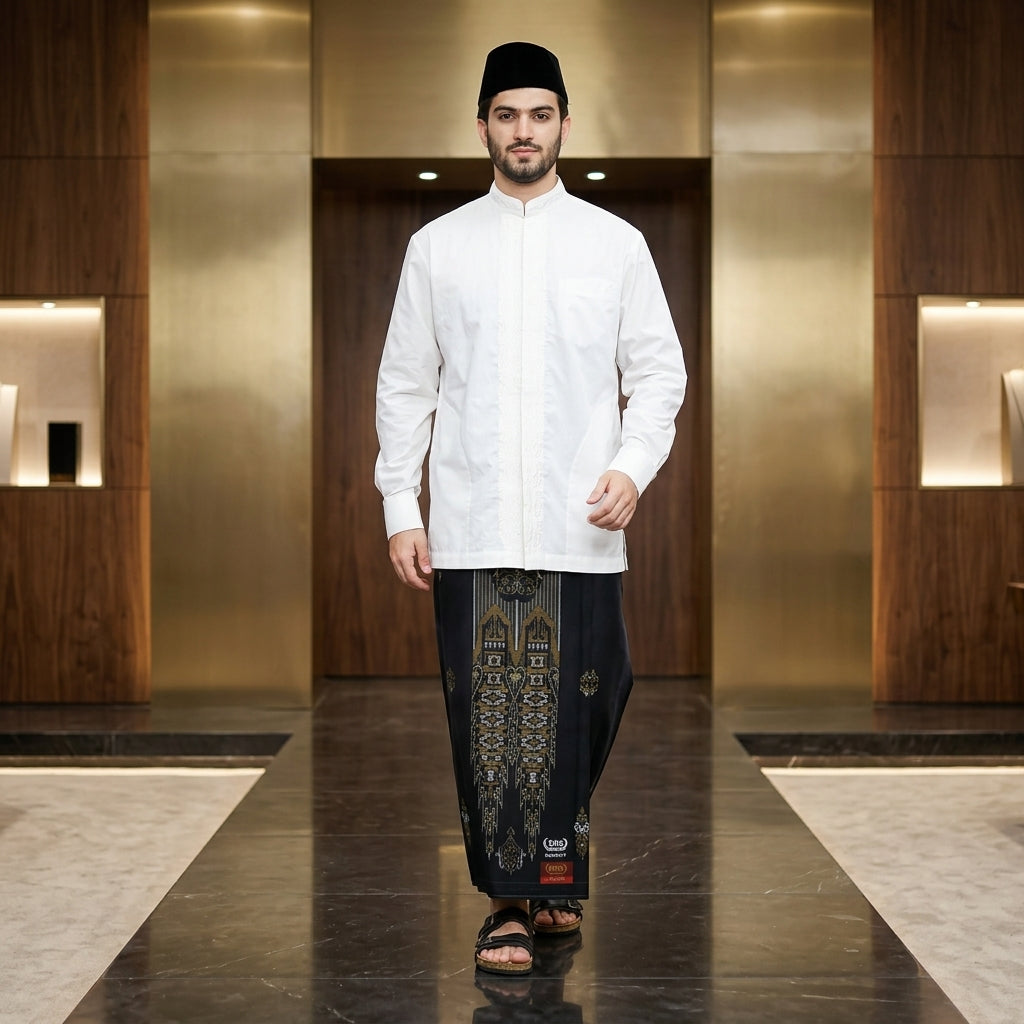 Sarung BHS Infinity Gold Motif V32 SNA SJ Hitam Gold