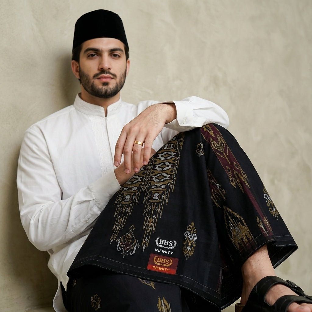 Sarung BHS Infinity Gold Motif V32 SNA SJ Hitam Gold