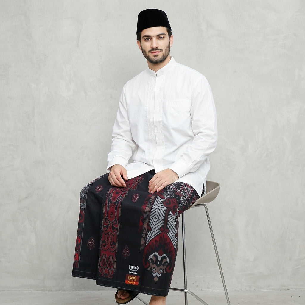 Sarung BHS Infinity Gold Motif V32 SNB SJ Hitam Merah 03