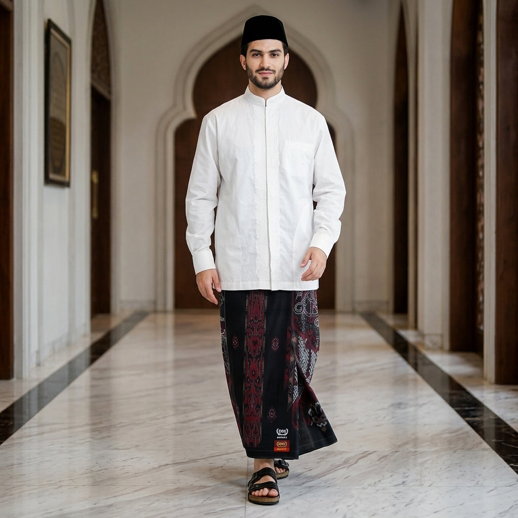 Sarung BHS Infinity Gold Motif V32 SNB SJ Hitam Merah 03