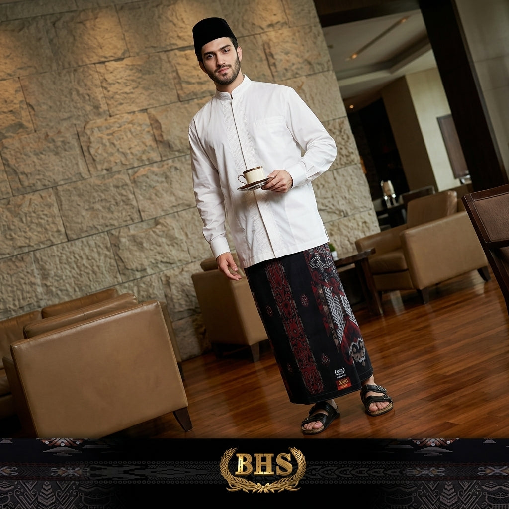 Sarung BHS Infinity Gold Motif V32 SNB SJ Hitam Merah 03