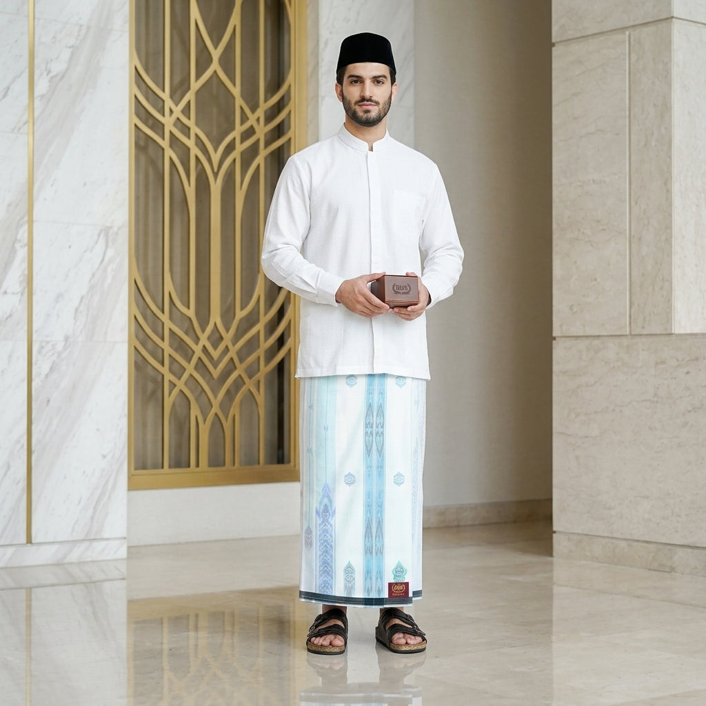 Sarung BHS Excellent Gold Motif E57 JGH SJ Putih Biru