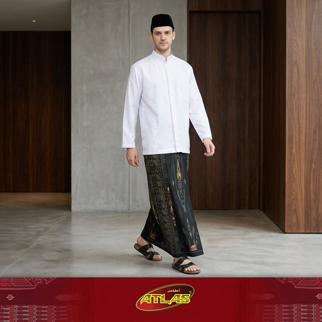 Sarung ATLAS Idaman 555 Kembang Motif BHS A5 GSN Hitam Olive 02