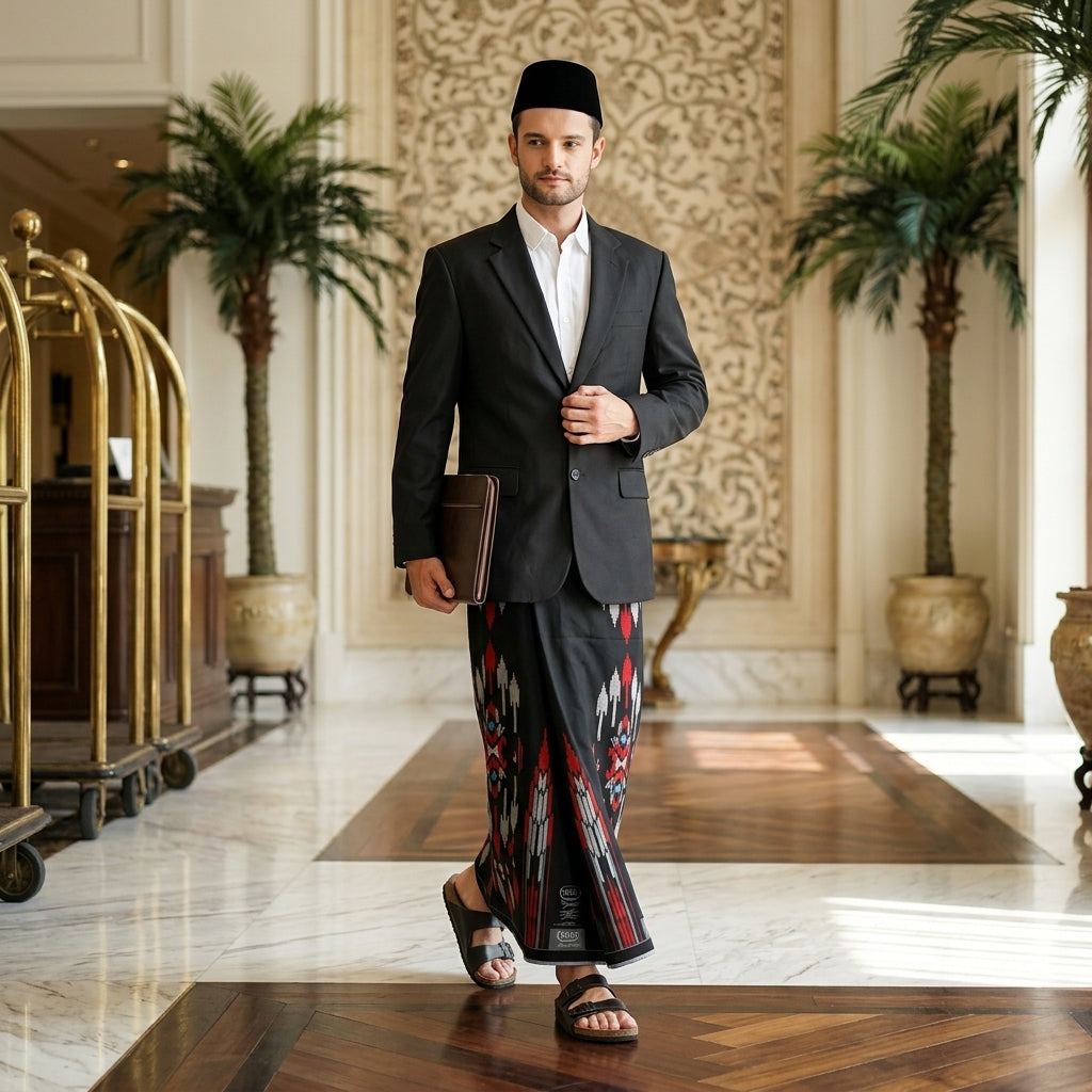 Sarung BHS Signature Silver Motif S75 SSH Hitam Merah