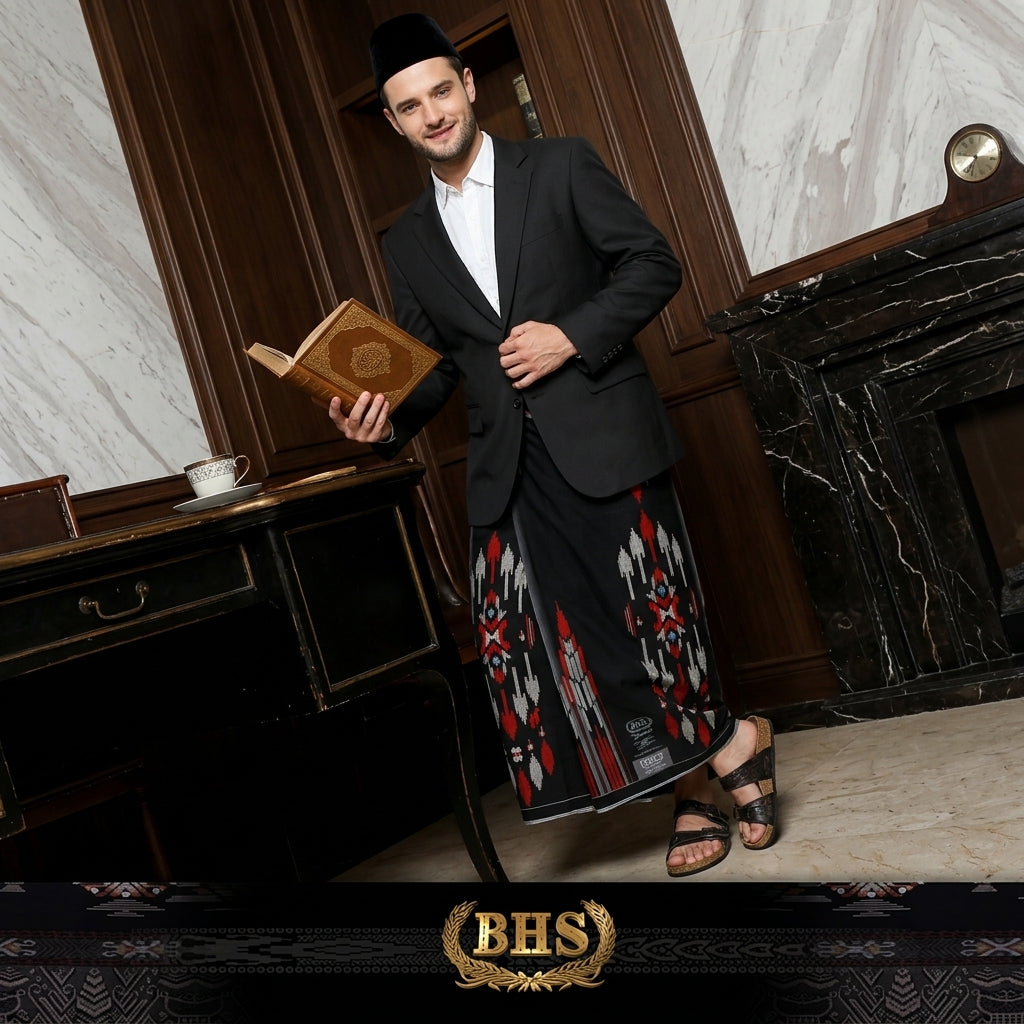 Sarung BHS Signature Silver Motif S75 SSH Hitam Merah