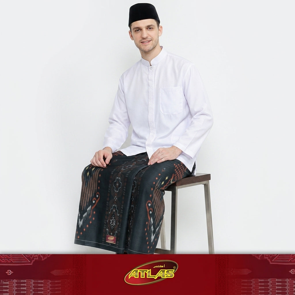 Sarung ATLAS Idaman 555 Kembang Motif BHS A5 GSJ Hitam Orange