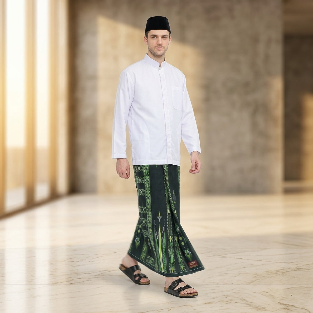 Sarung ATLAS Idaman 555 Kembang Motif BHS A5 GSL Olive Tua