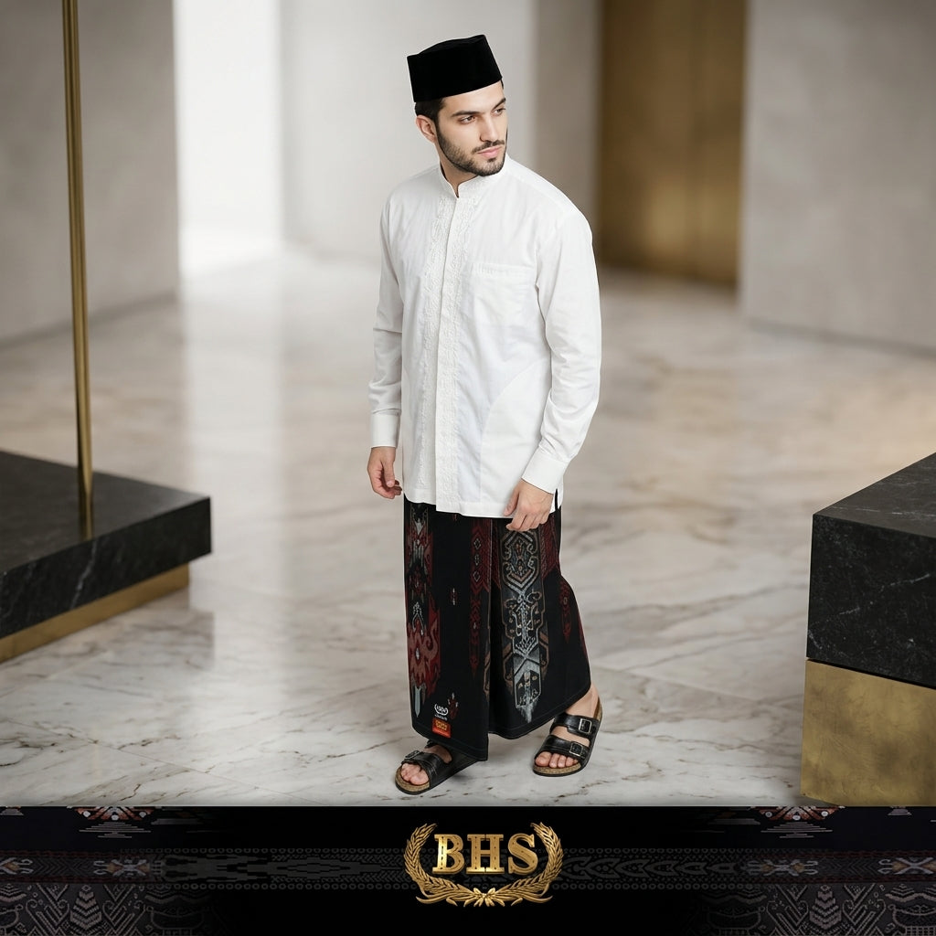 Sarung BHS Infinity Gold Motif V32 SNA SJ Hitam Merah