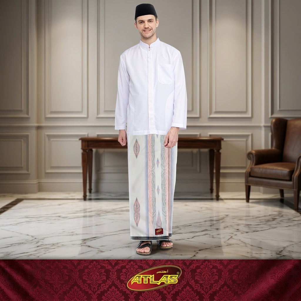 Sarung ATLAS Premium 790 Jacquard Songket A7-MSJ Putih Merah 02
