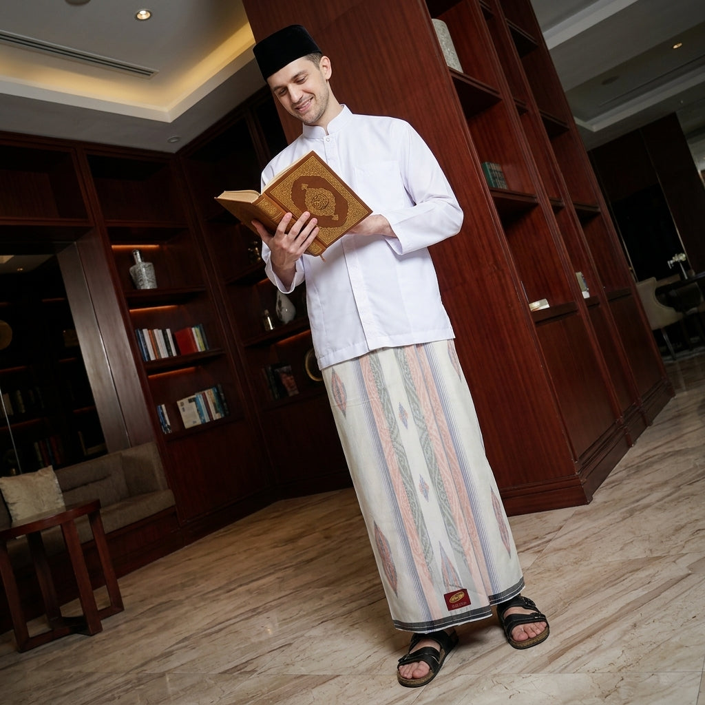 Sarung ATLAS Premium 790 Jacquard Songket A7-MSJ Putih Merah 02