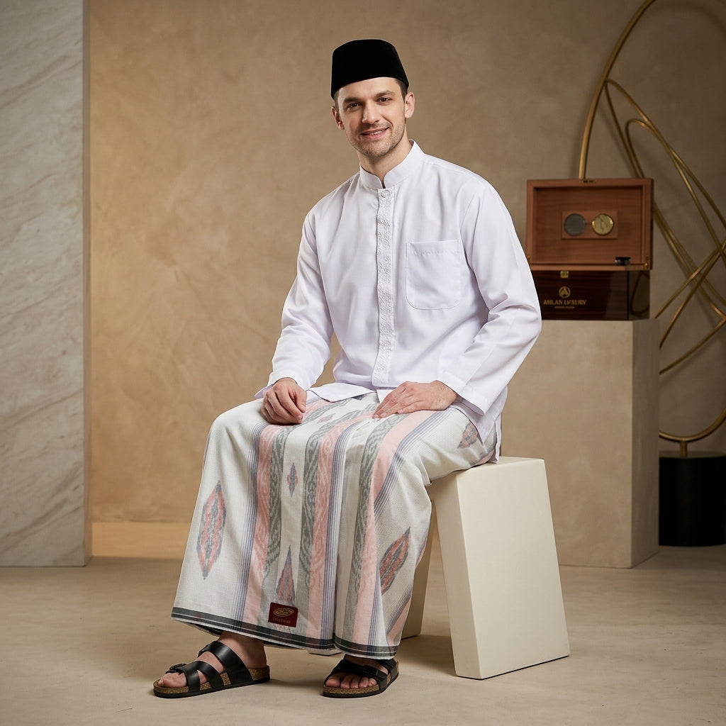 Sarung ATLAS Premium 790 Jacquard Songket A7-MSJ Putih Merah 02