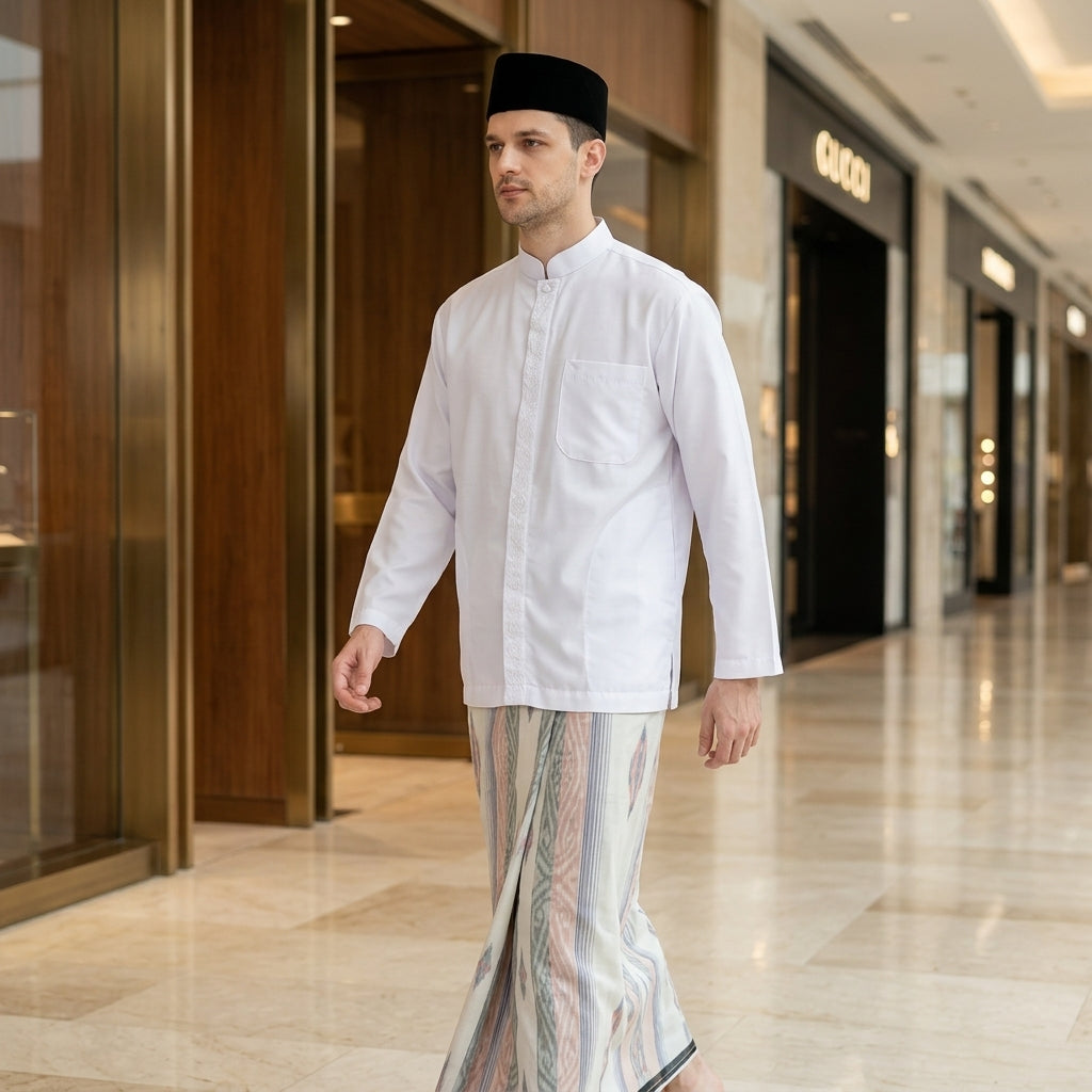 Sarung ATLAS Premium 790 Jacquard Songket A7-MSJ Putih Merah 02