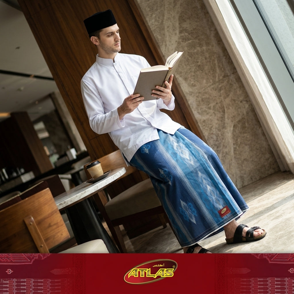 Sarung ATLAS Premium 790 Jacquard Songket A7-MSJ Biru Tua