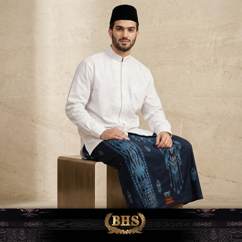 Sarung BHS Infinity Gold Motif V32 KJC SJ Biru Tua