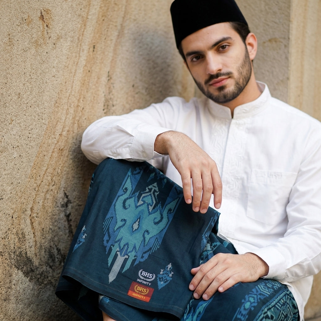 Sarung BHS Infinity Gold Motif V32 SNA SJ Biru Tua