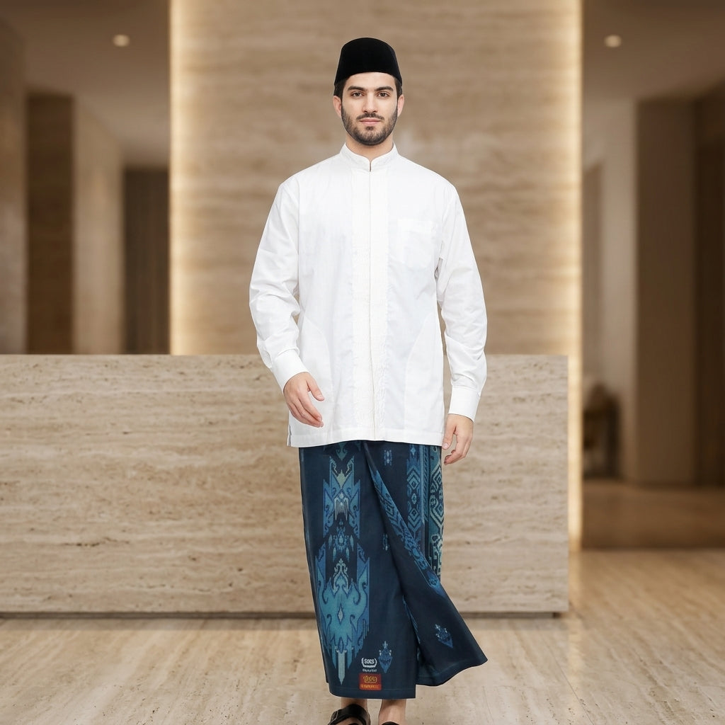 Sarung BHS Infinity Gold Motif V32 SNA SJ Biru Tua