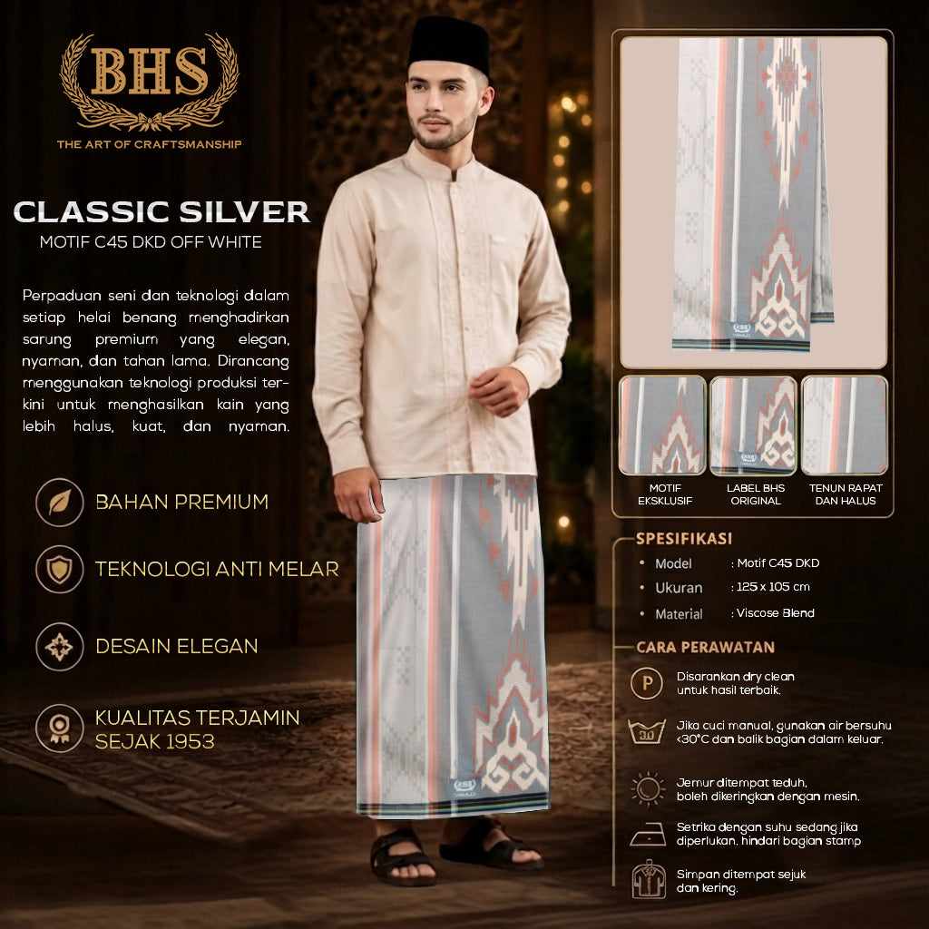 Sarung BHS Classic Silver Motif C45 DKD Off White