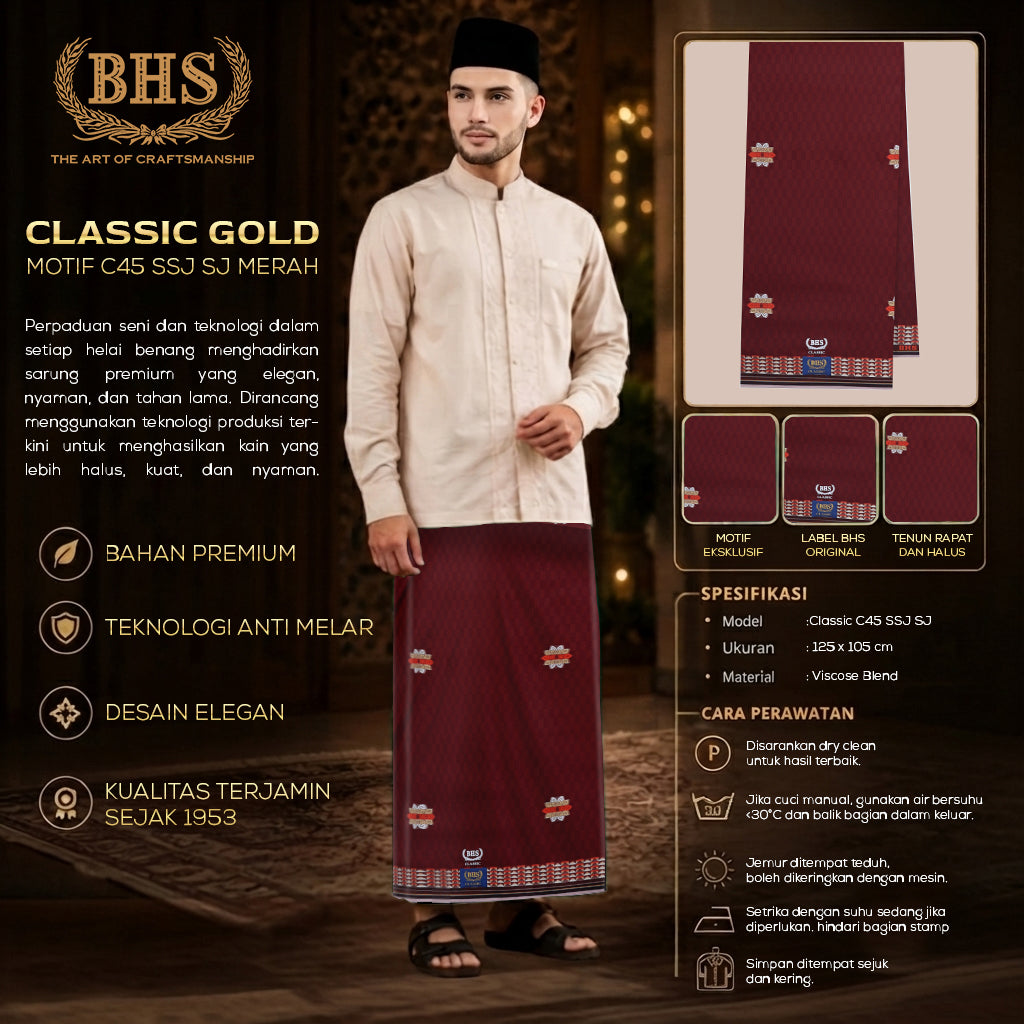 Sarung BHS Classic Gold Motif C45 SSJ SJ Merah