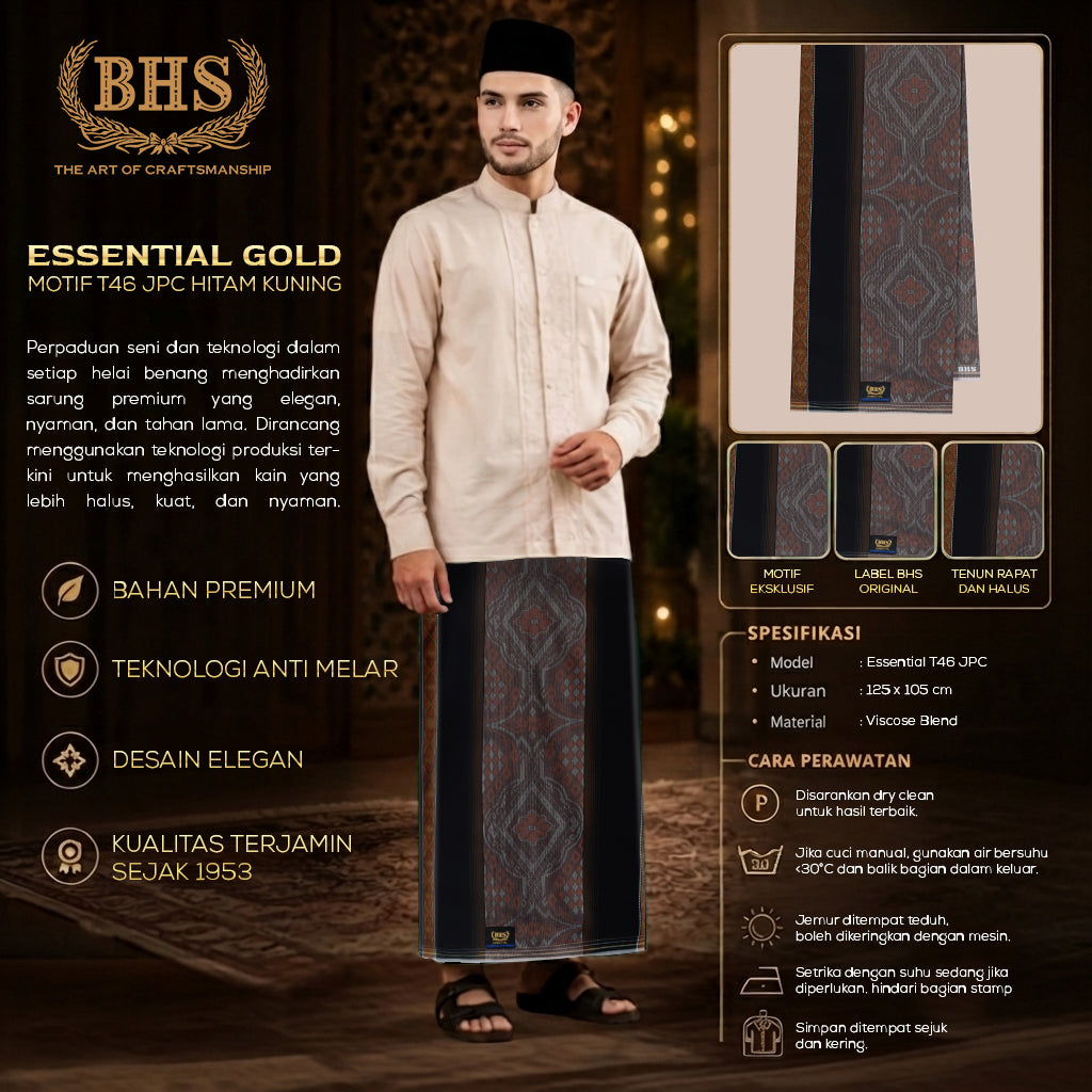 Sarung BHS Essential Gold Motif T46 JPC Hitam Kuning