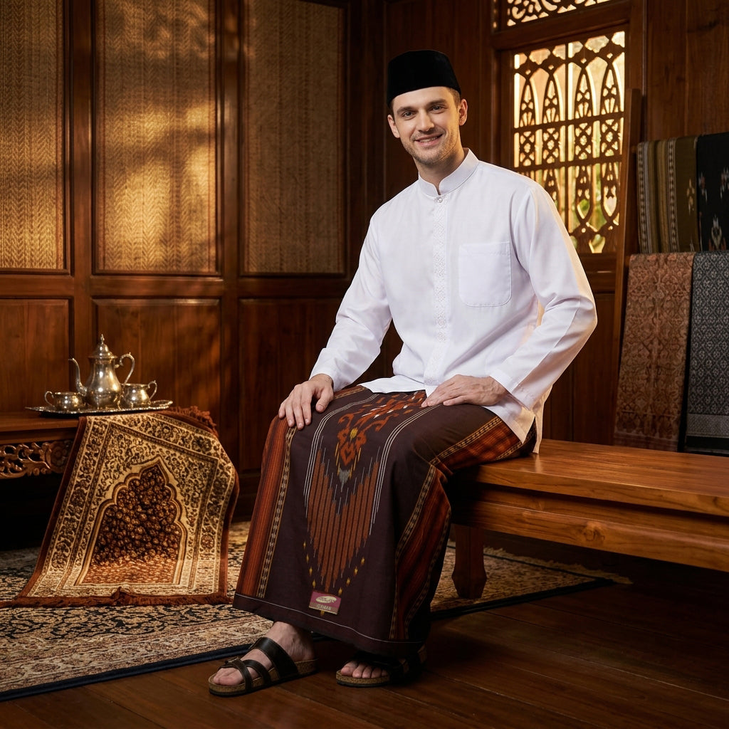 Sarung ATLAS Idaman 555 Kembang Motif BHS A5 GSG Coklat Tua